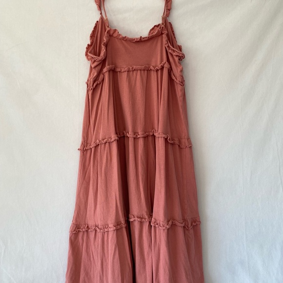 J. Crew Dusty PINK Tiered Jersey Cotton Midi Dress With Ruffle Spaghetti Strap - Picture 6 of 12